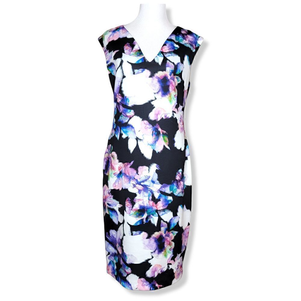 Antonio Melani Floral Sleeveless Sheath Dress Black Purple Size 10